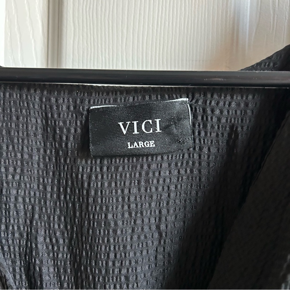 Vici black low cut mini dress with attached cape - Picture 3 of 6
